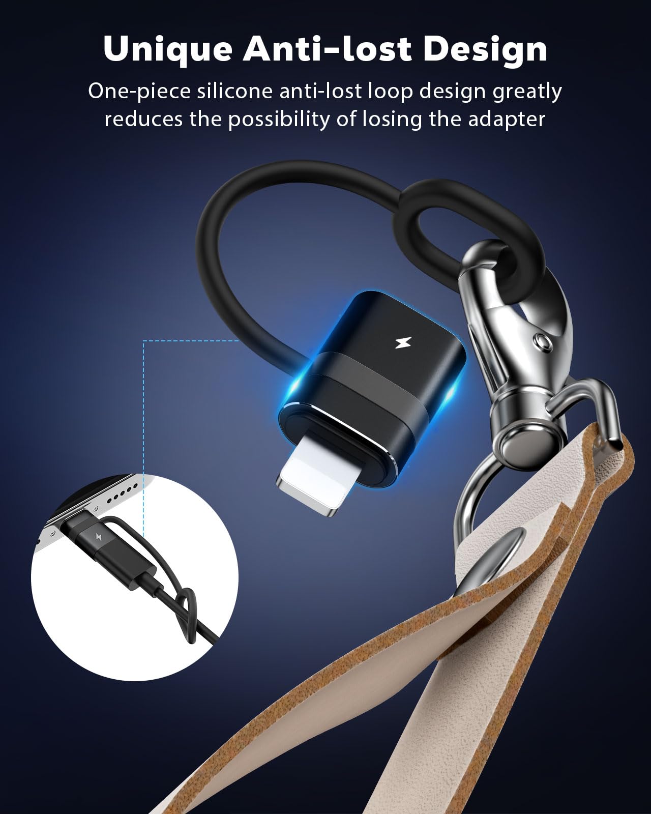 MoKo Adaptateur USB-C Vers Lightning 36W PD Charge Rapide + Boucle Anti-Perte - Compatible IPhone 14/13/12/11, IPad, AirPods