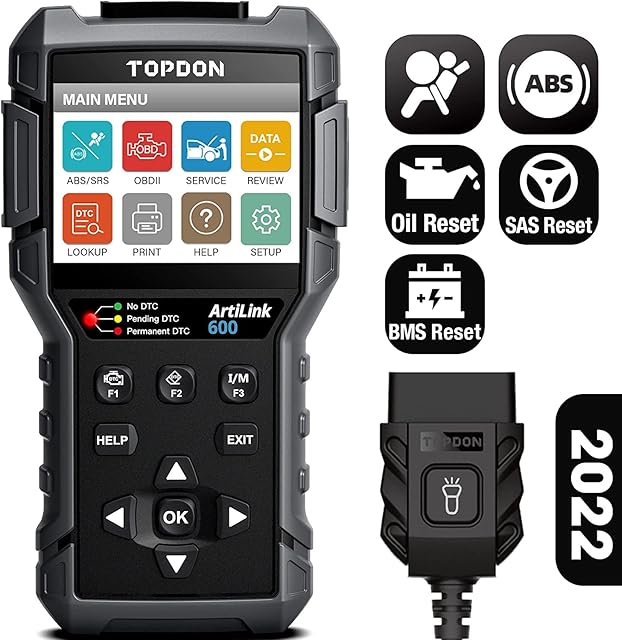 TOPDON AL600 OBD2 Scanner code reader with Active Test |ABS&SRS Diagnostics| Car Maintenance Reset Service of Oil, BMS, SAS| Full OBD2 Functions | Lifetime Free Update | LED Lights