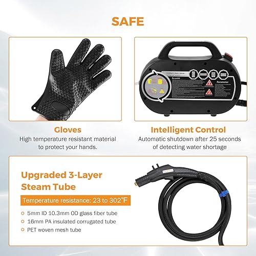 Miniatura 7 de BEAMNOVA Limpiador de vapor para detalles de automóvil vaporizador de mano negro para limpiar muebles máquina de vapor multiusos de alta presión