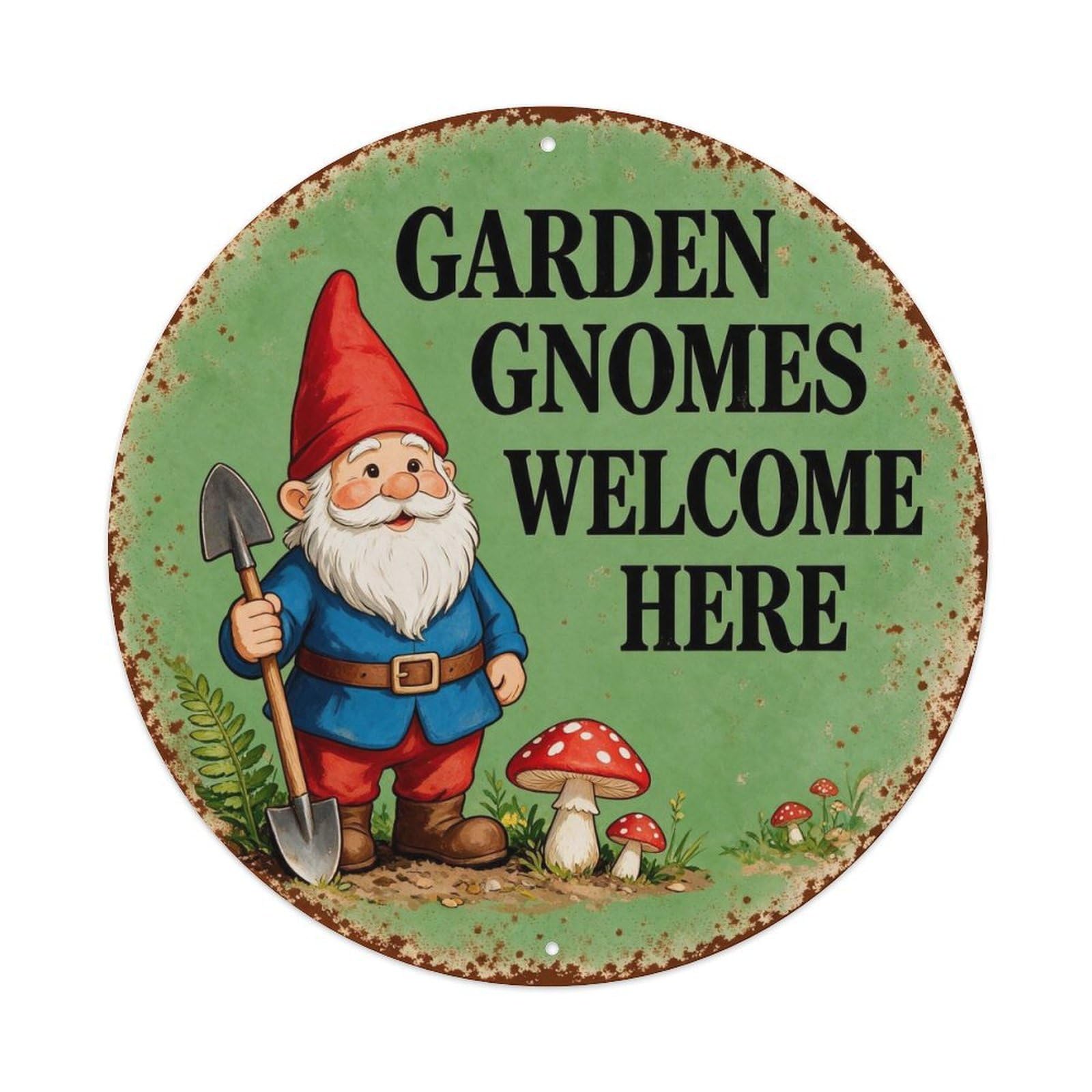 Garden Gnomes Welcome Here Metal Tin Sign Plaque