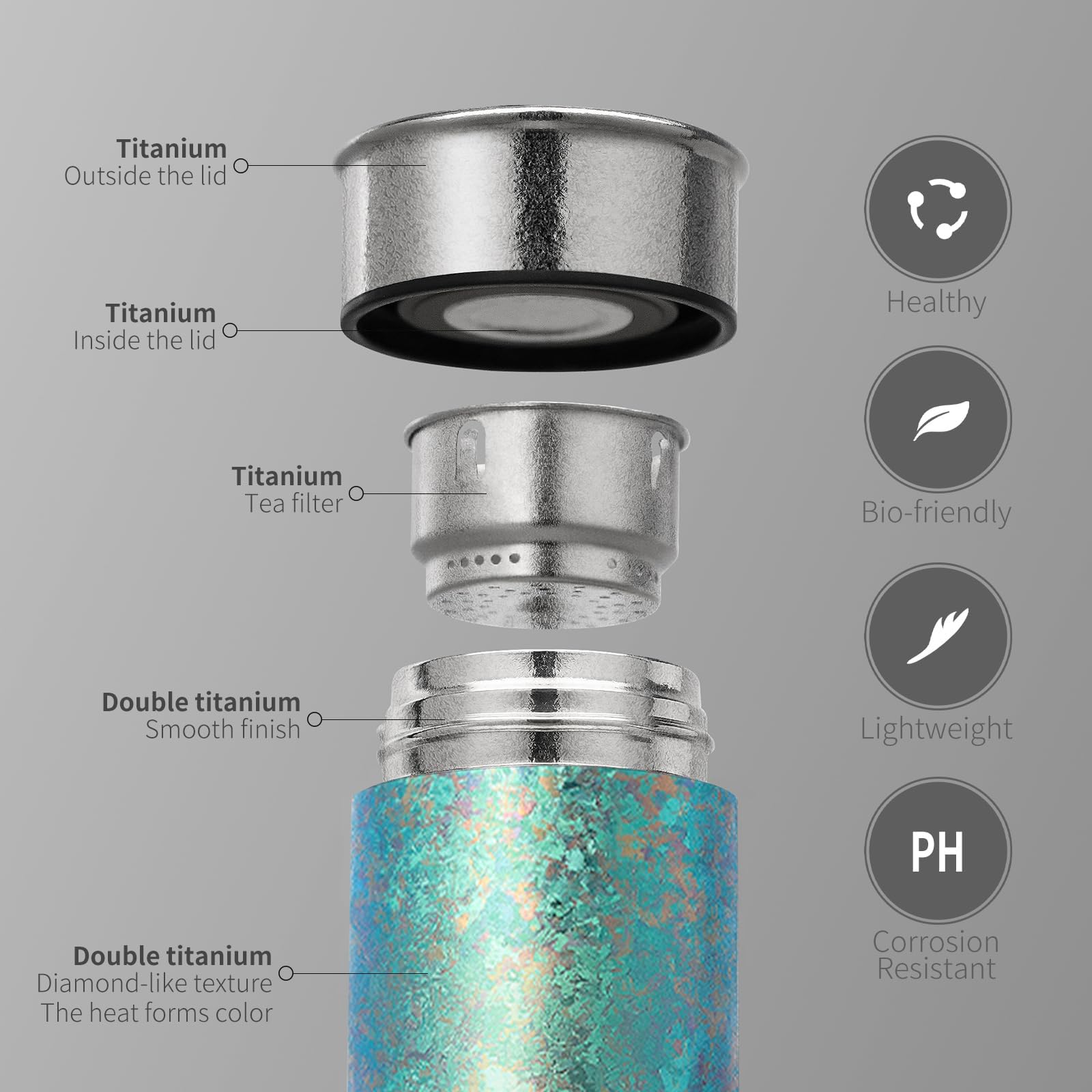 ZING TTI Pure Titanium Isolierbecher, Edelmetall Teetasse, 425.2 g, doppelwandiger vakuumisolierter Becher, Kaffeetasse, langlebige Temperaturerhaltung, kann als Geschenk gegeben werden (Grün)