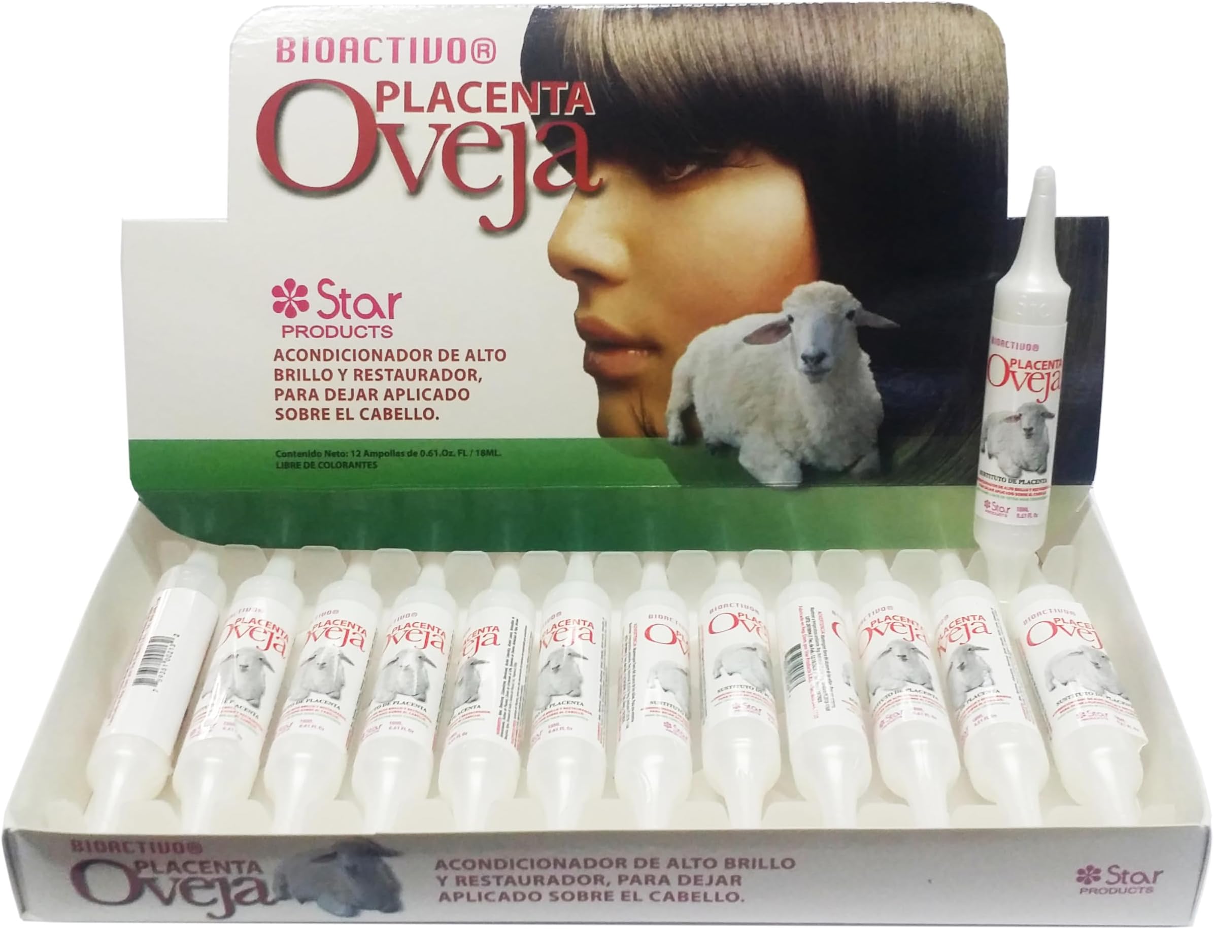 Star Bioactivo Sheep Placenta Hair Treatment – 12 Ampoules – Intensive Shine & Repair Conditioner – Bioactive Leave-In Formula for Damaged, Dry, or Treated Hair.