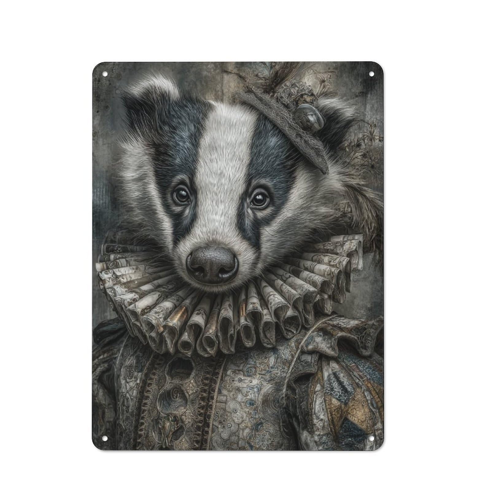Junmoney Regal Badger Portrait Retro Metal Sign With Design 40X30cm, Distressed Look Retro Room Decor For Living Room, Hallway, Kitchen Or Cafe