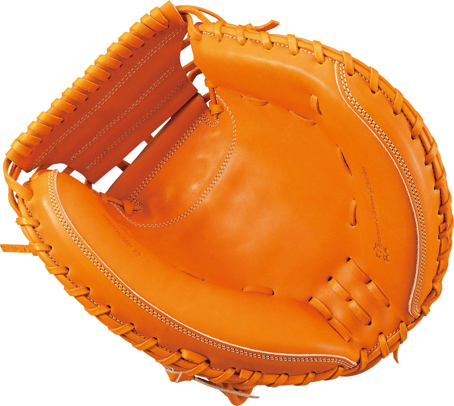 ZETT BPROCMP12 Hard Baseball Catcher Mitt, Pro Status, Premium Catcher, Right Throw, Orange (5600), Includes Exclusive Grab Bag, Made in Japan