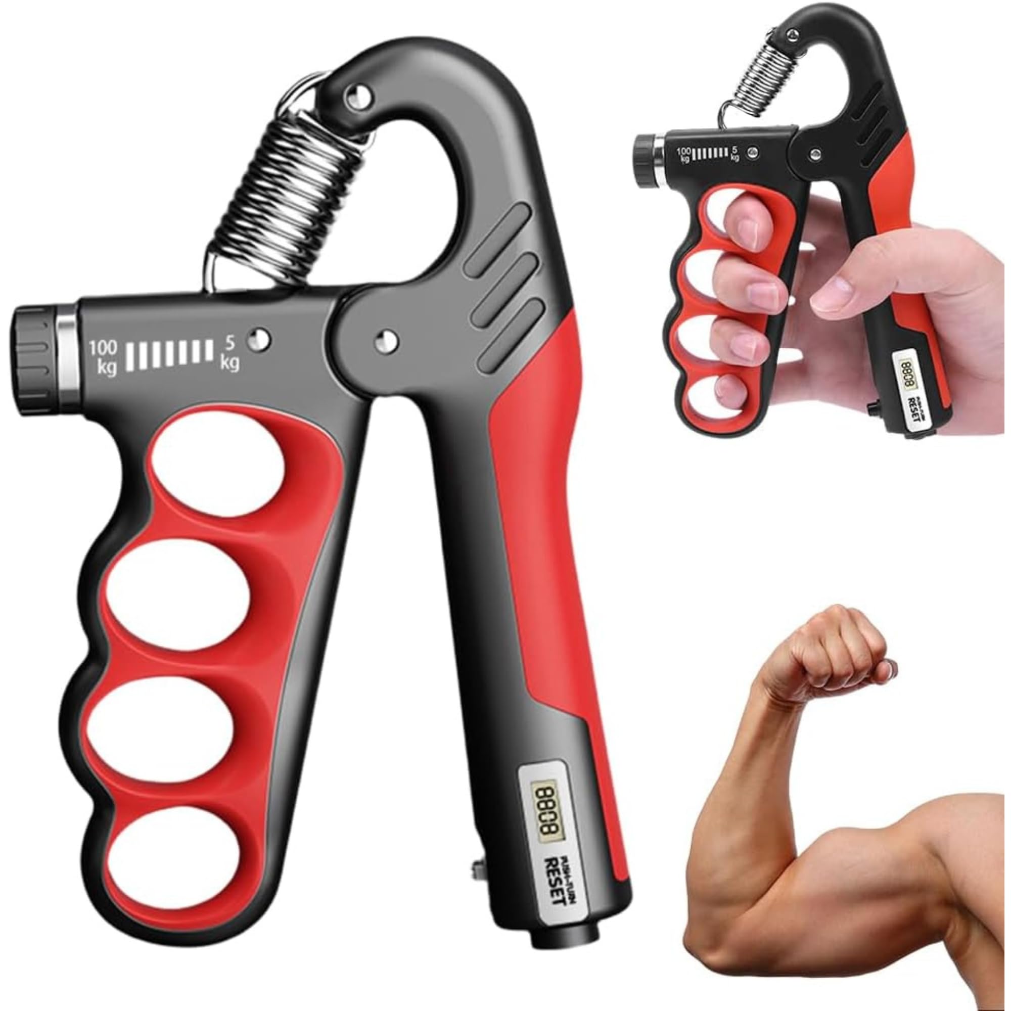 ComfortFriends Adjustable Hand Gripper (5kg–100kg) | Gripper 60kg, 100+kg | Metal Hand Gripper Combo with Counter | Hand Gripper for Strength Training (Red & Black)-picture-25