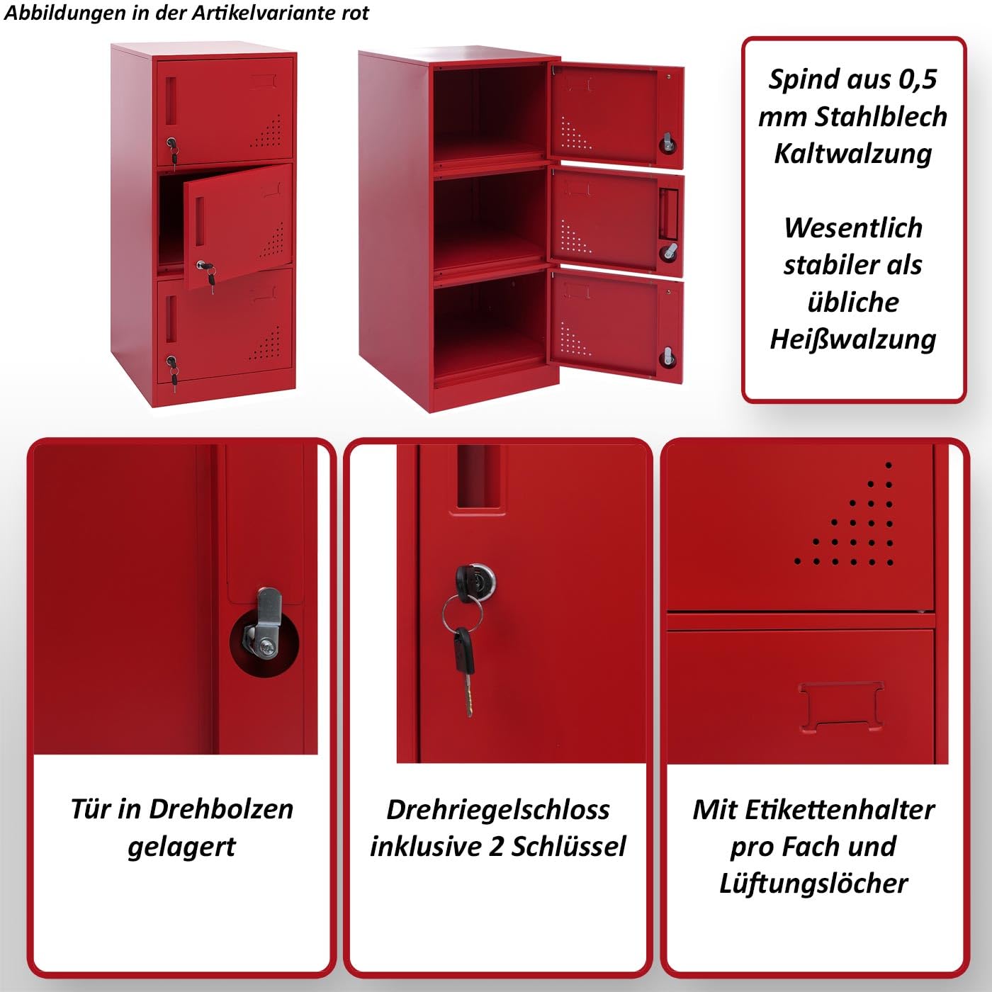 Mendler Spind HWC-P63AM, Schließfach Wertfachschrank Schließfachschrank 3 Türen, 90x38x45cm Stahl - weiß