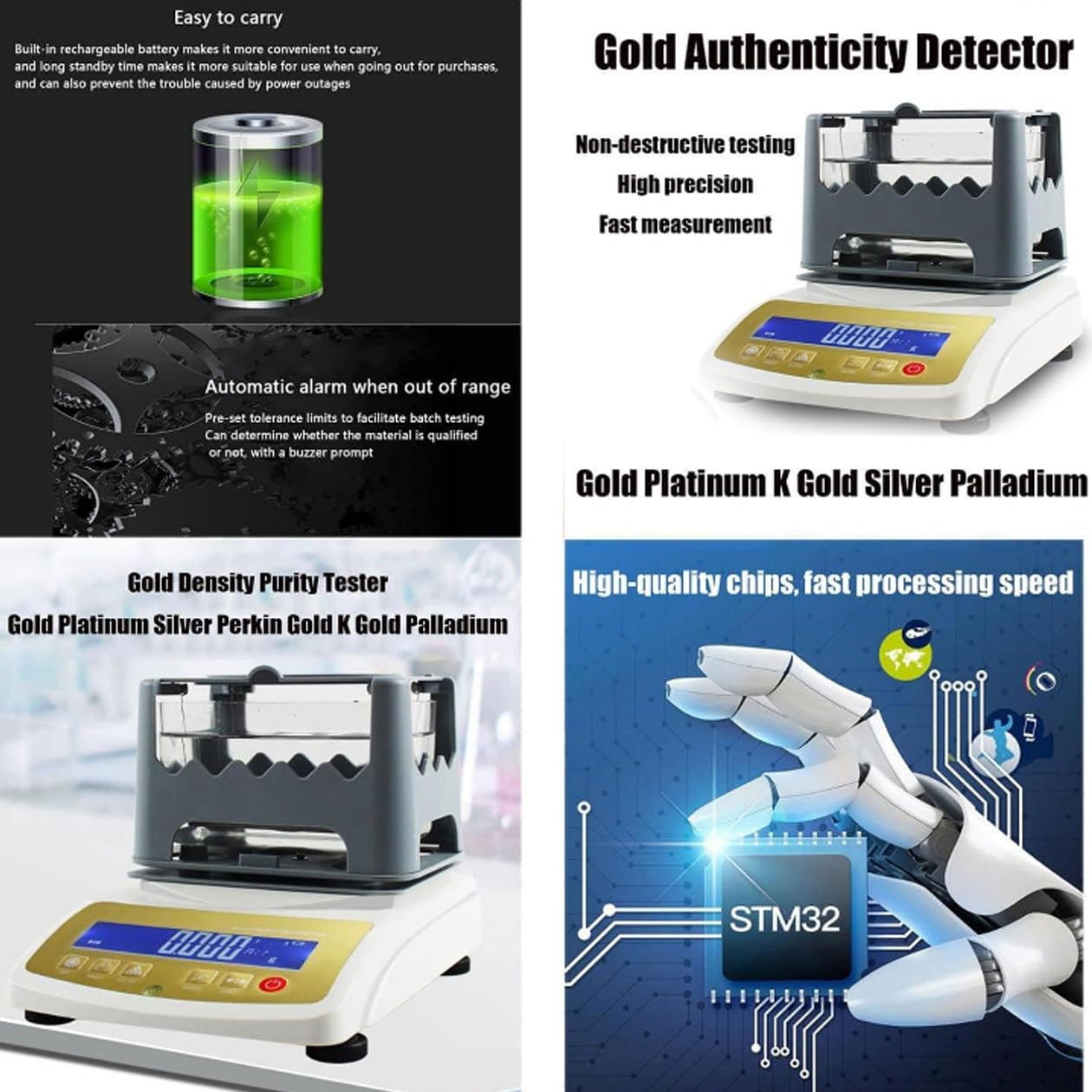Kommerzielles Goldreinheitsmessgerät,Goldreinheitsprüfgerät,Golddichtemessgerät 0,01 G/0,005 G,Komplettes Digitales Analysegerät für Gold,Silber,Platin Und Palladium 1200k