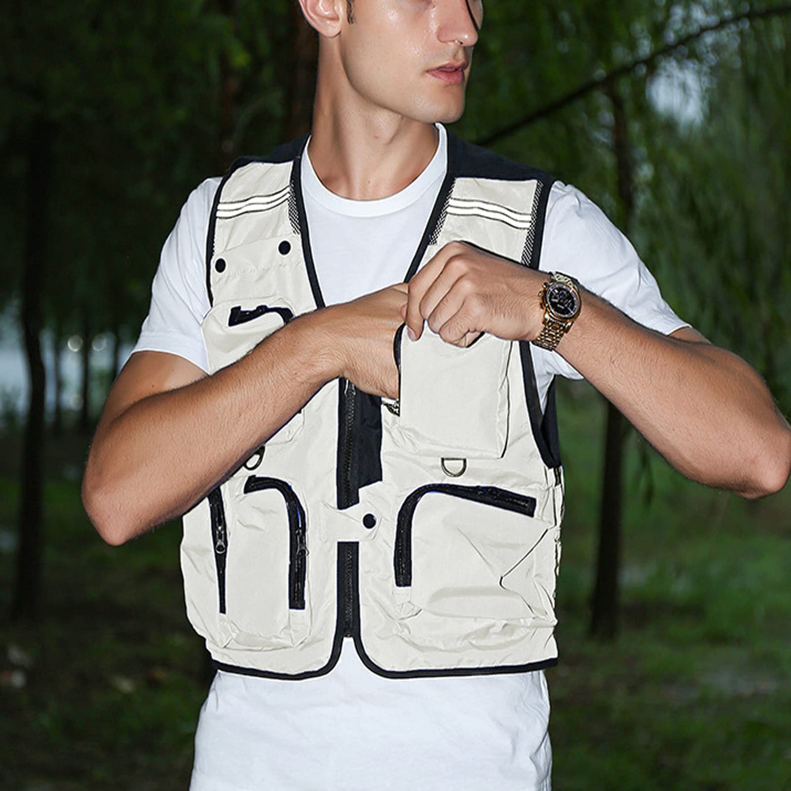 Chaleco de los hombres de múltiples bolsillos chaleco al aire libre suelto casual malla transpirable chaqueta de trabajo chaleco de pesca abrigo fotografía viaje Outwear Top