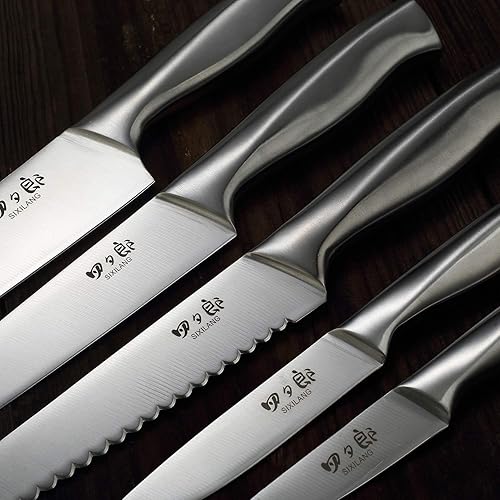 Miniatura 6 de Juego de cuchillos de 8 piezas de acero inoxidable alemán con mango hueco, afilador manual de cuchillos de cocina forjados con bloque de madera de