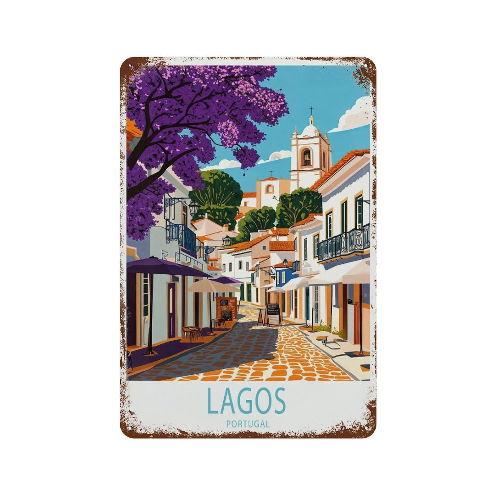 xiaoxiaoshen Lagos Portugal Custom Travel Algarve Personalised Gifts, Home Decor Wall Decor Art Metal Tin Poster Modern Home Decor Art Home Bar Shop Decorations Vintage Sign 30x20cm