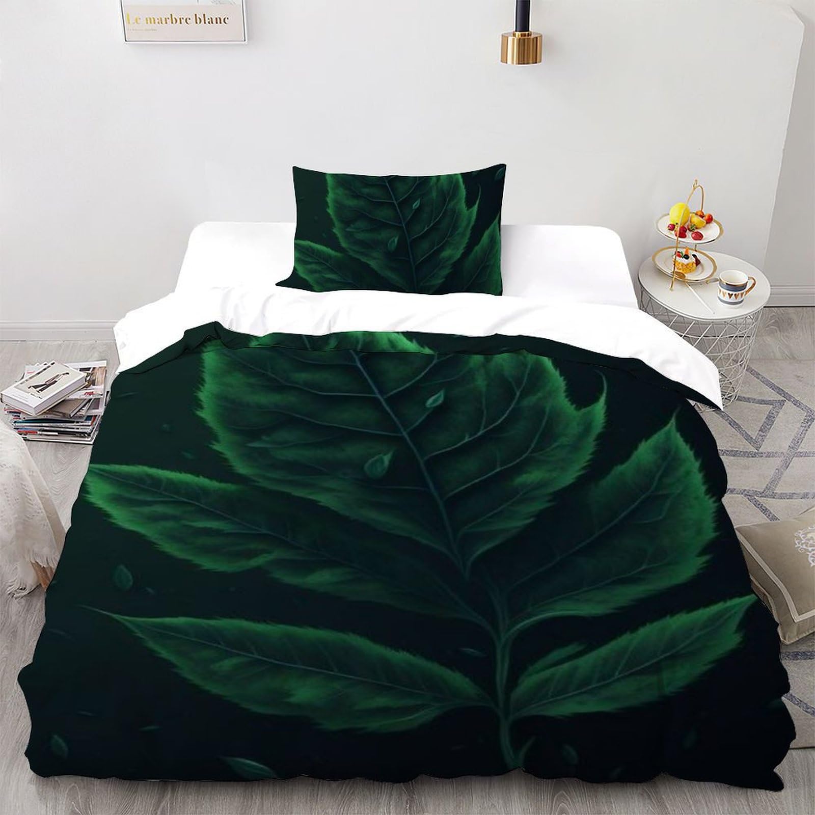 Housse de couette single motif plantes vertes 3D en microfibre