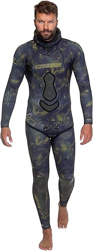 Cressi Lampuga - Traje de neopreno de apnea con estampado de camuflaje de 2 piezas, chaqueta y pantalones, almohadilla de pecho, protección de