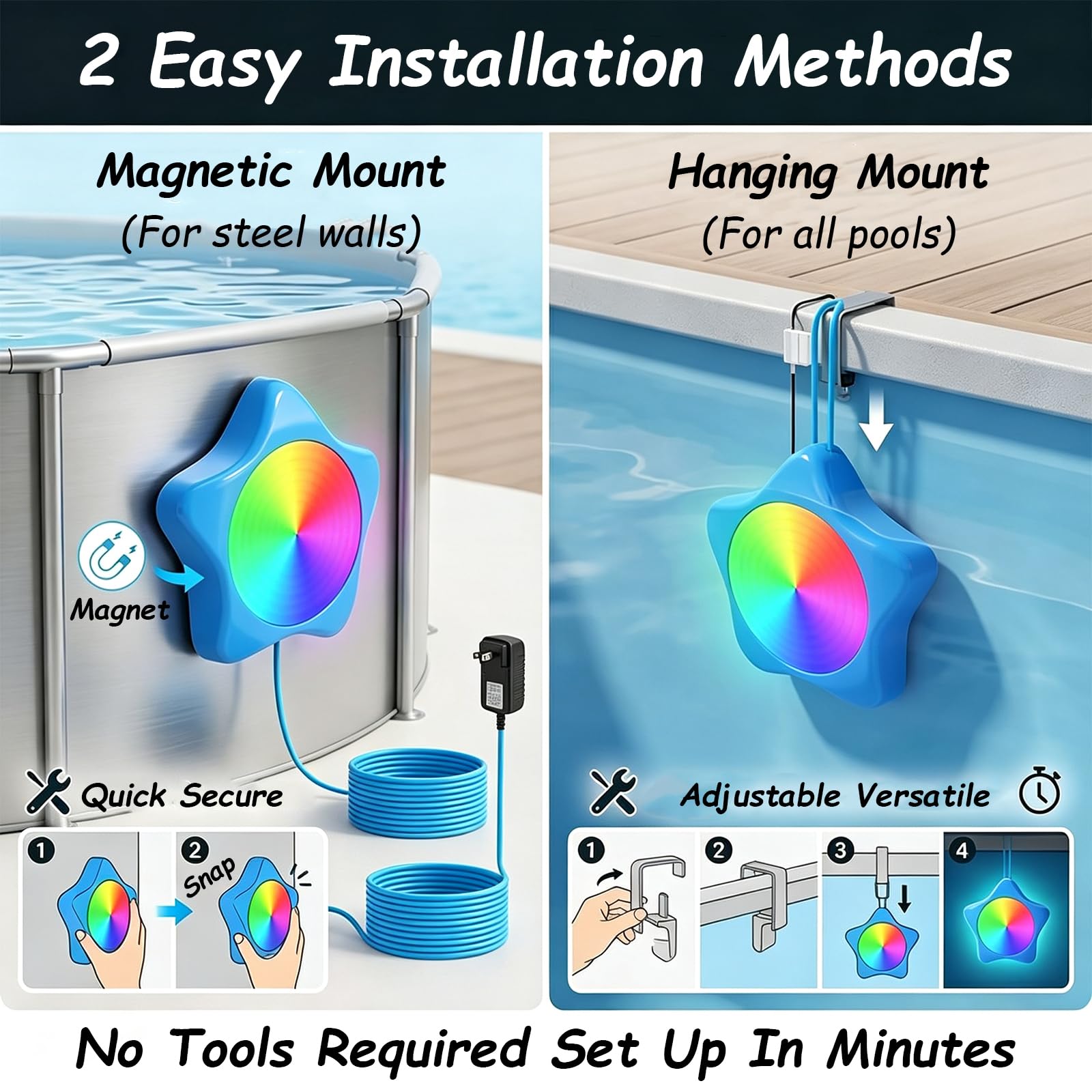 Luce Subacquea per Piscina,Illuminatore LED Magnetico Sommergibile | Colori RGB Variabili,Controllo Tramite APP E Telecomando,Funzione Timer,Dimmerabile,Adatto Per Piscine Interrate In Cemento