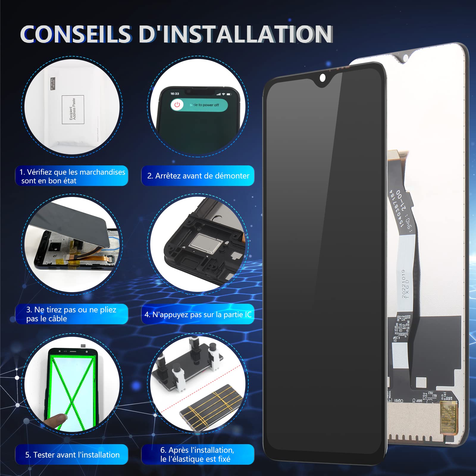 RongZy Écran pour Xiaomi Redmi Note 8 Pro M1906G7I M1906G7G LCD Écran Tactile Digitizer Interne pour Note 8 Pro Assemblé de Remplacement avec Outils(6.53")