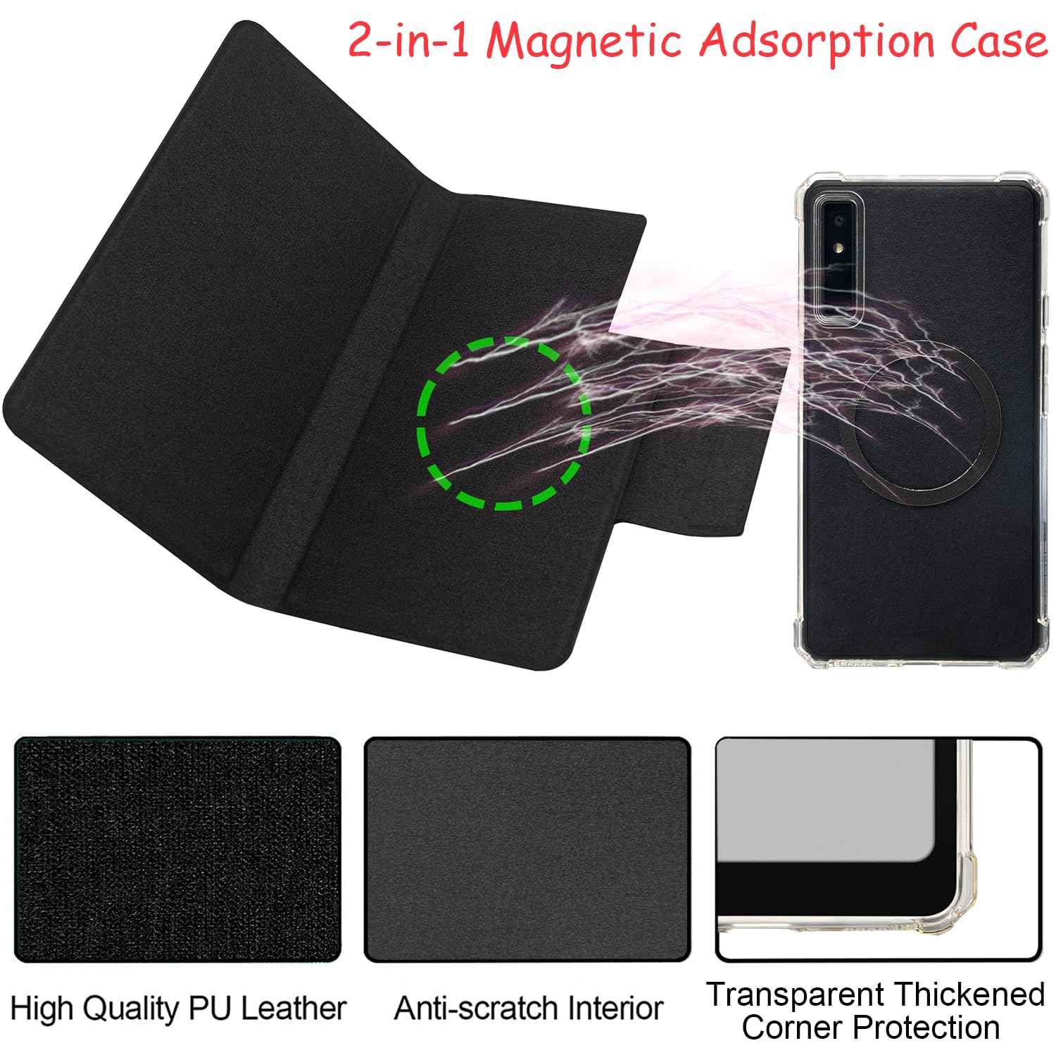 2in1 Magnetic Detachable Flip Case for Onyx Boox Palma2 Pro (2025 Released) TPU Transparent Cover with Auto Sleep/Wake, Magnetic Closure Buckle (Cloth Black) — view 4