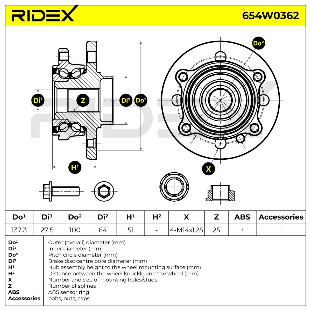 RIDEX 654W0362 Radlagersatz pro 1 Rad Vorne Kompatibel mit MINI Schrägheck R56 31222318457 31226776162 31226776671