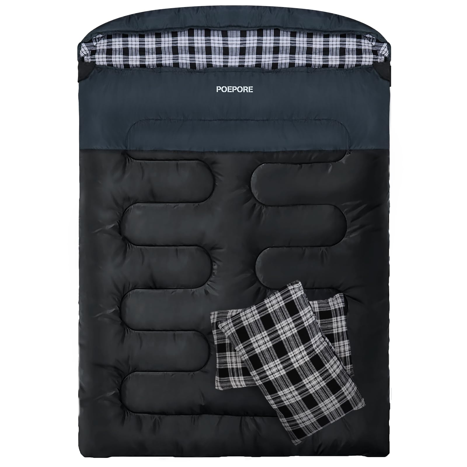 Sac de Couchage Double en Flanelle pour Adulte Sac de Couchage 2 Personnes Hiver avec 2 Oreillers pour Camping Randonnée Voyage Extérieur Intérieur Maison 233 * 157CM