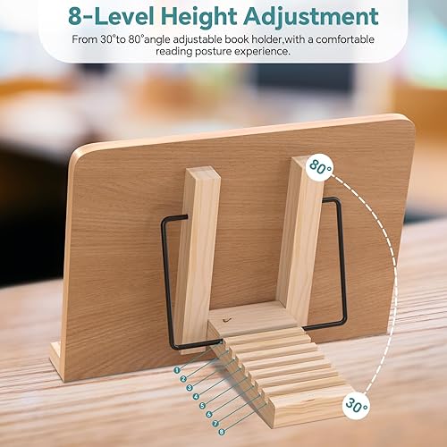 Miniatura 6 de Soporte de lectura de libros, 8 bandejas de altura ajustable con clips de papel elásticos para libro de textolibro de cocinapartituras de