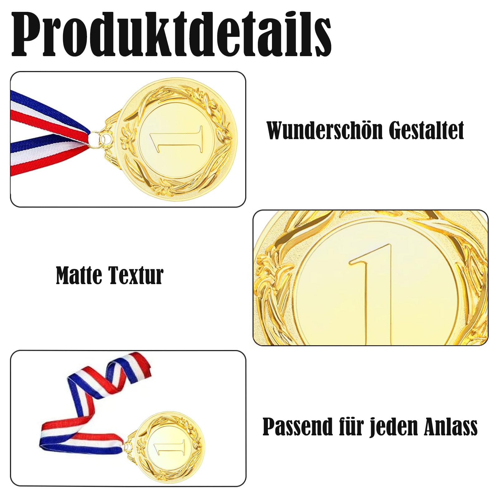 Santme 12 piezas Medalla de Recompensa, Medalla de Oro Medalla de Plata Medalla de Bronce con Cintas de Cuello para Competiciones, Deportes, Estilo Olímpico Diámetro aprox. 5,0 cm - 4