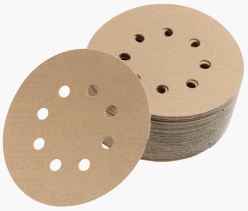 Mirka 23-615-180 5" 8-Hole 180 Grit Dustless Hook & Loop Sanding Discs - 50 Pack, Gold