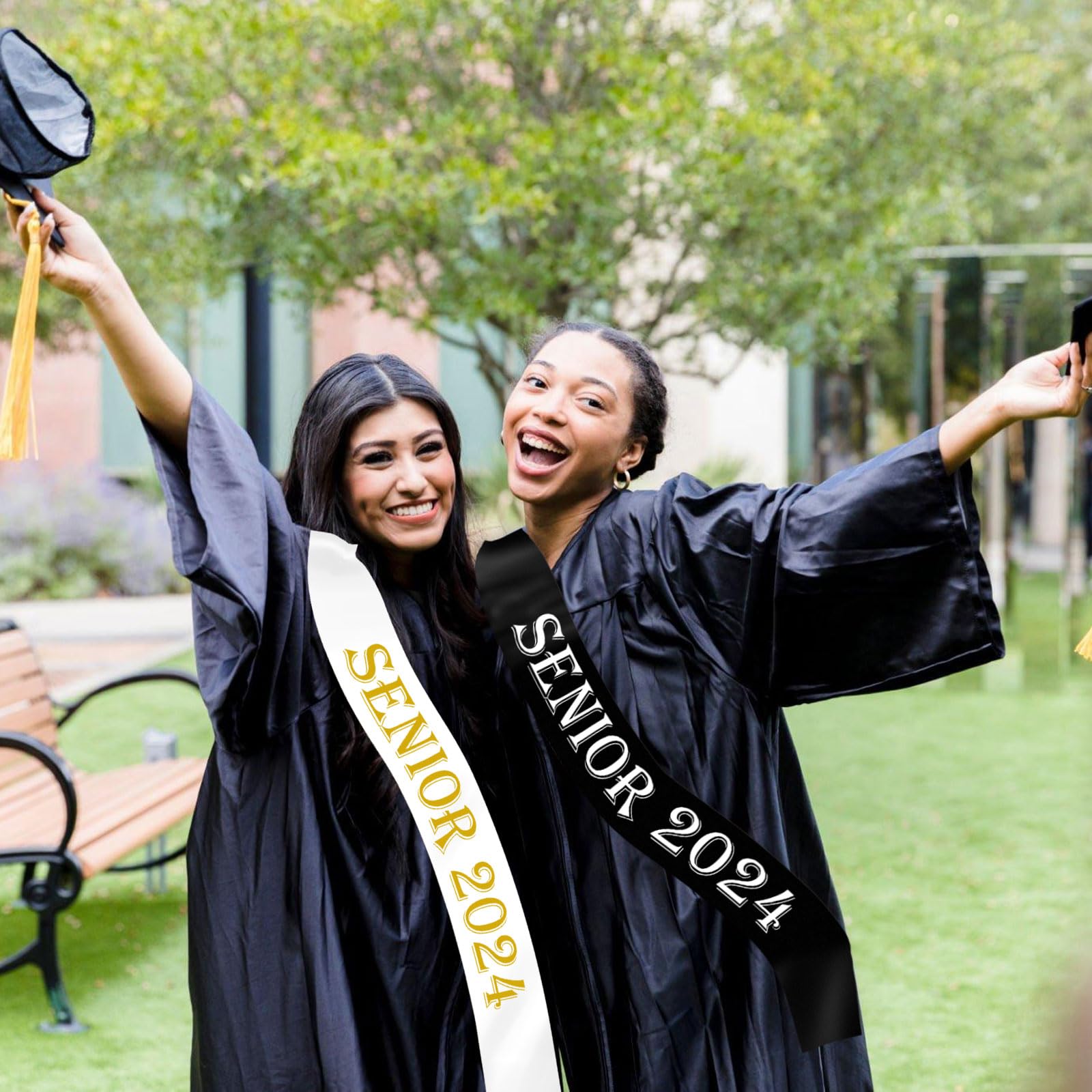 Topfunyy 6 Bandas De Graduación Blancas Con Purpurina Dorada Clase 2024 – Accesorio Para Fotos Y Ceremonias
