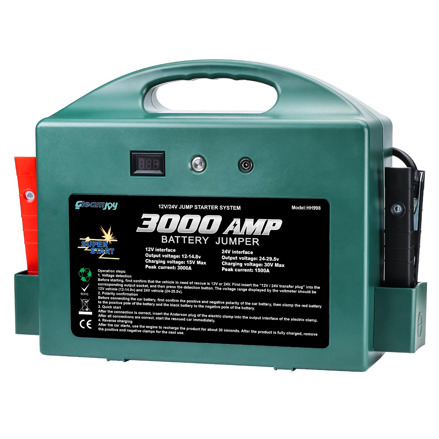 Super Capacitor Jump Starter 12V 24V Batteryless Car Battery Booster for up to 10L Gas 10L Diesel Engines