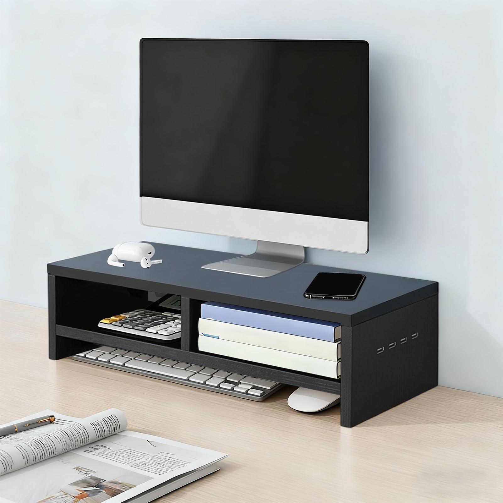 Supporto Alzaschermo Per Monitor Organizzatore Scrivania | Ripiano Da Tavolo Per Monitor Con Spazio Di Archiviazione Per Computer Portatile Elettronica Ufficio Domestico Studio Lavoro