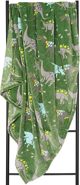 Adore Home Super Soft Fleece Dinosaur Blanket Kids Character Green Super Soft & Cuddly 100x150cm