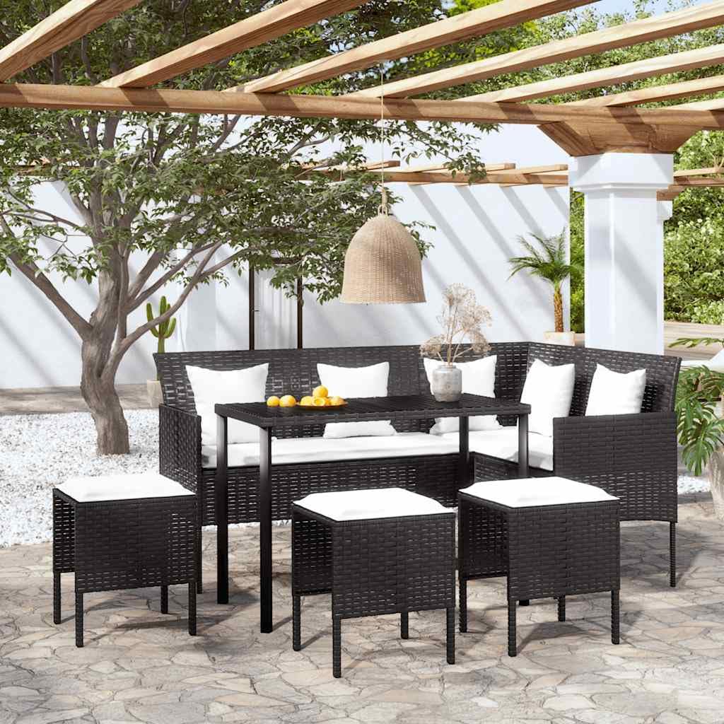 Sofa Terraza Exterior, Muebles Jardin Exterior, Conjunto Jardín de Ratán, Sillones de Jardin, Sofá de Terraza, Set de sofás en Forma de L 5 pzas Cojines ratán sintético Negro