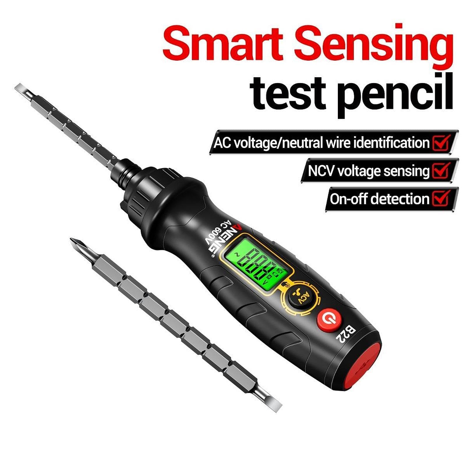 Spannungsprüfer-Schraubendreher, berührungsloser Prüfstift, elektrischer Spannungsprüfstift für höhere Effizienz, Schwarz