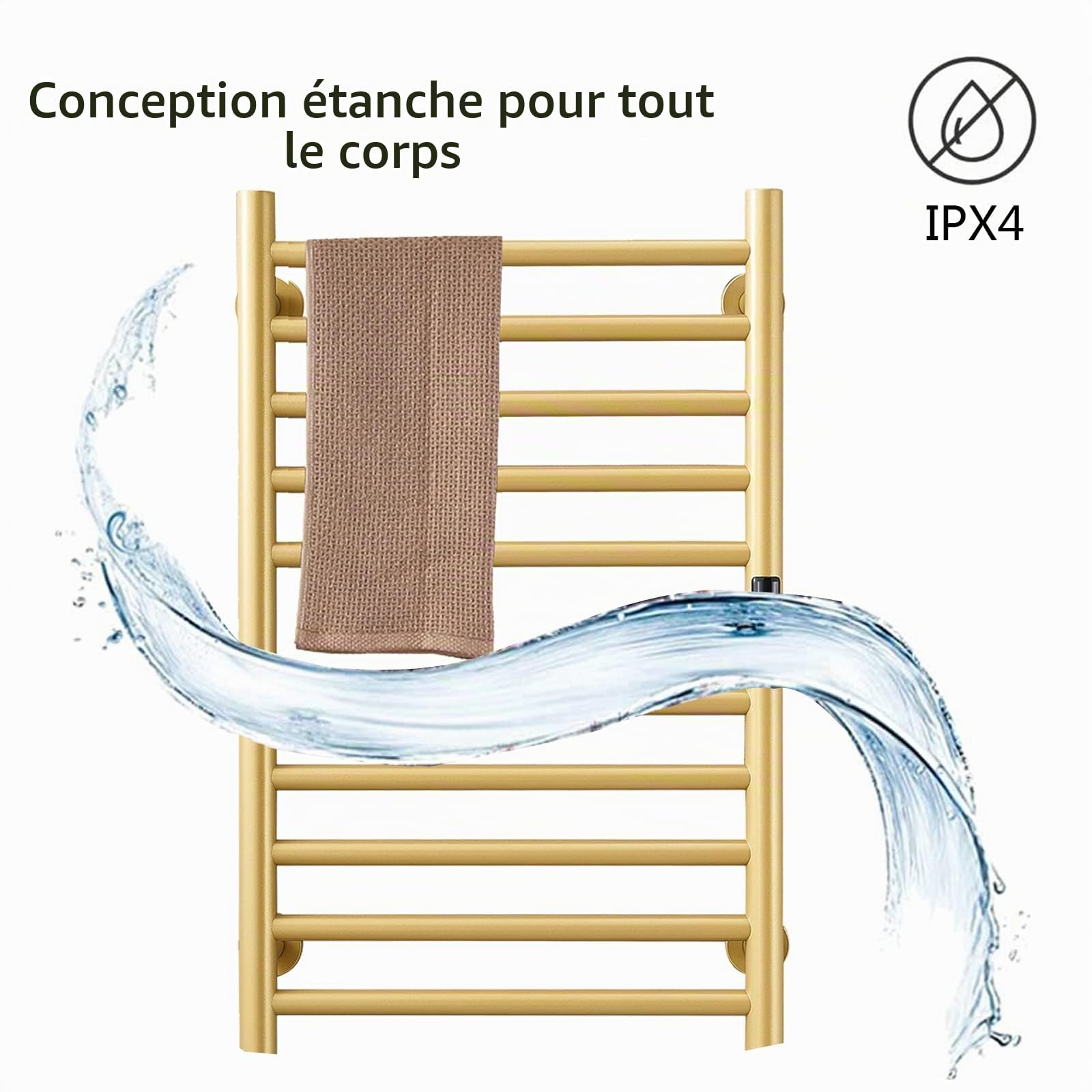 Sèche-Serviettes électrique, Chauffe-Serviettes Or 10 Barres Porte-Serviettes Chauffant Électrique, Acier Inoxydable 304 pour Radiateur De Salle De Bain 88W Chauffe-Serviettes, Hardwired
