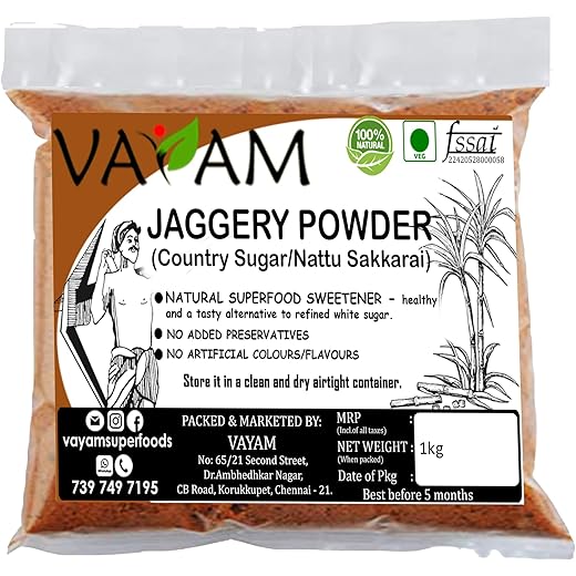 Vayam Jaggery Powder 2kg | 100% Natural & Unrefined | Nattu Sakkarai | Country Sugar | Gur Powder | Chemical-Free Sweetener