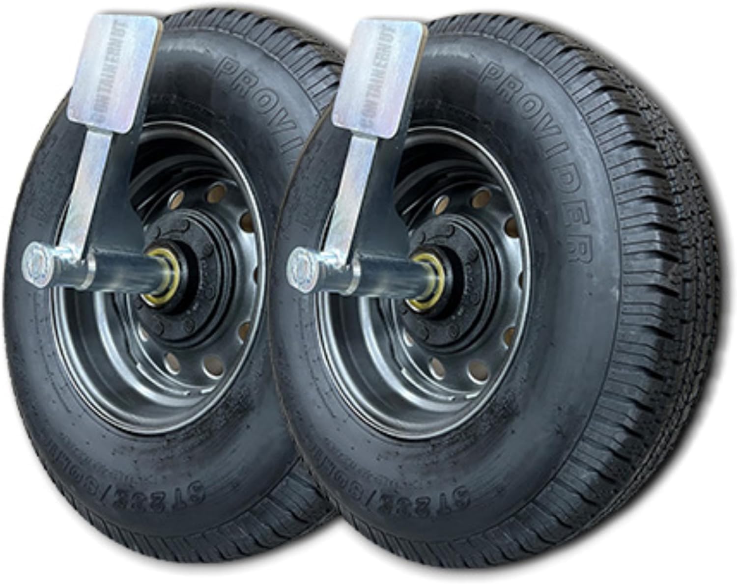 Shipping Container Wheels Bundle, 8-Lug Axels + Off Road Tires & Wheels by Container Nut, Made in USA, Ships in 3 Packages One Pair Lug Hub Assemblies