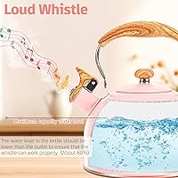 Vista 2 de Hervidor de té, estufa silbante de 2.6 cuartos de galón, tetera para estufa, acero inoxidable de grado alimenticio, mango de madera (rosa)