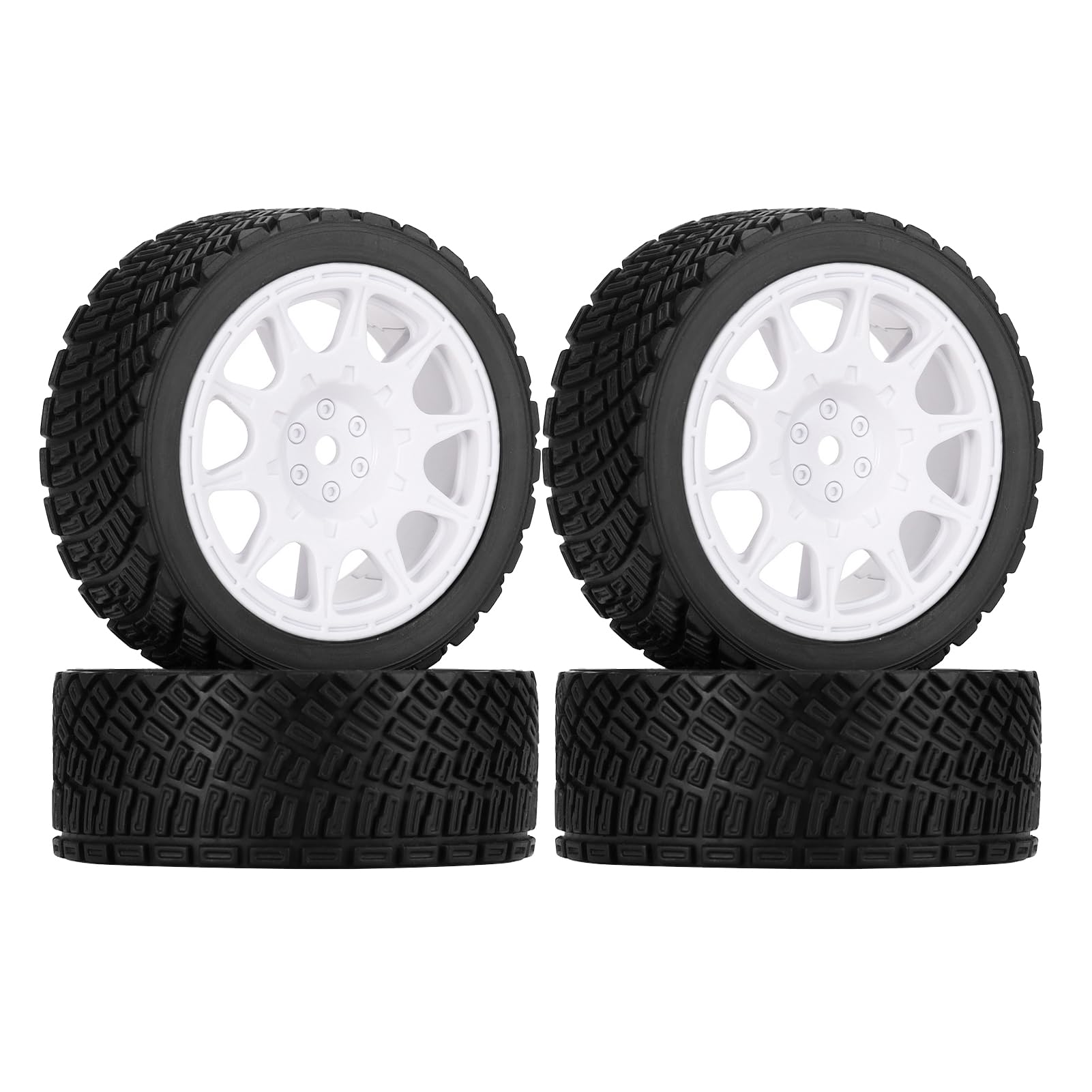 KEEDA 4PCS 66mm RC Tyres and Plastic Wheels Rims for Tamiya TT01 TT02 HSP HPI Kyosho 1:10 RC On Road Racing Rally Car (10-Spoke, White)