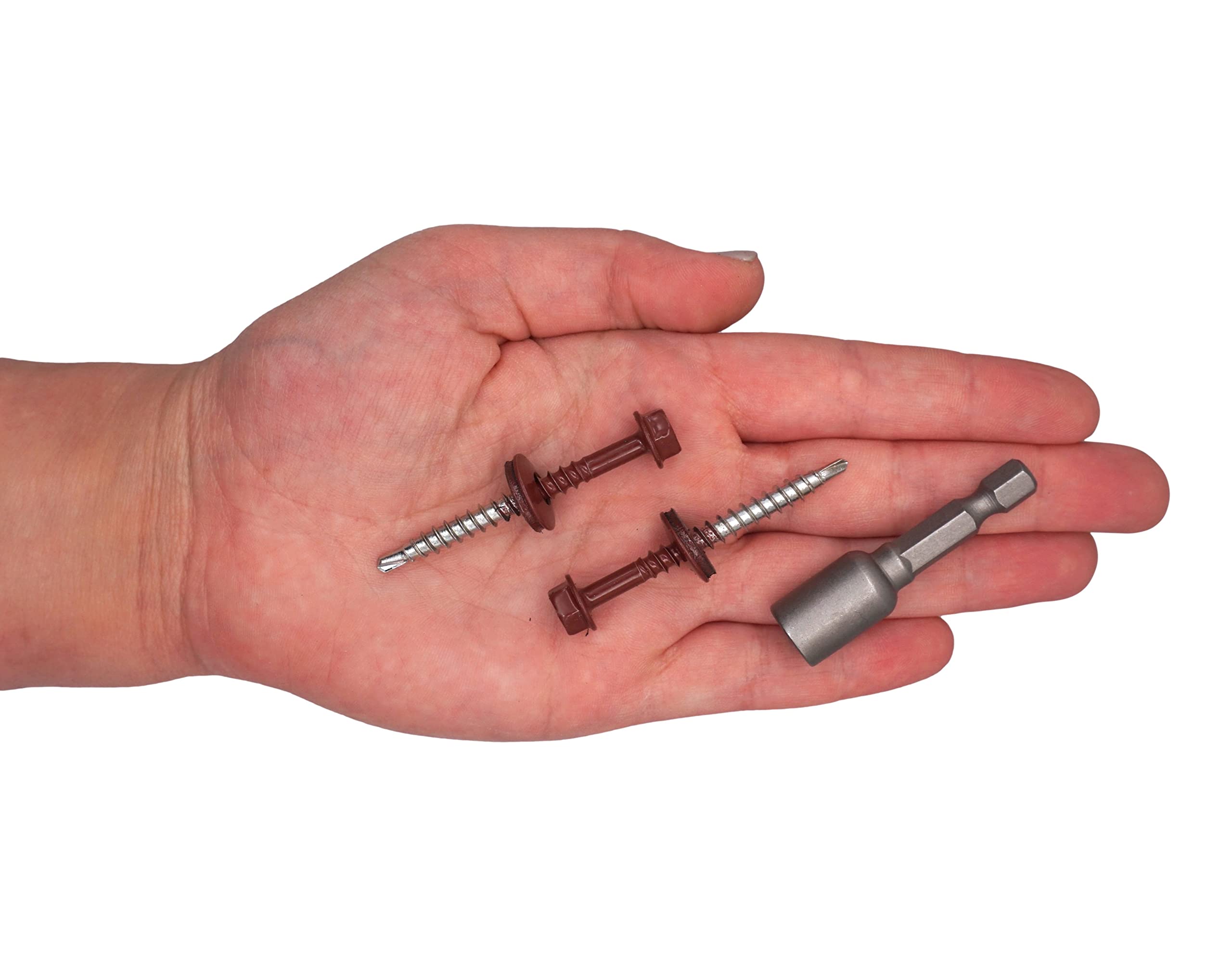 SKIR'CO (150 szt.) Malowane wkręty dachowe, 4,8 x 50 mm Wkręty samowiercące z podkładką EPDM, z łbem sześciokątnym (czerwony oksydowany, RAL 3009)