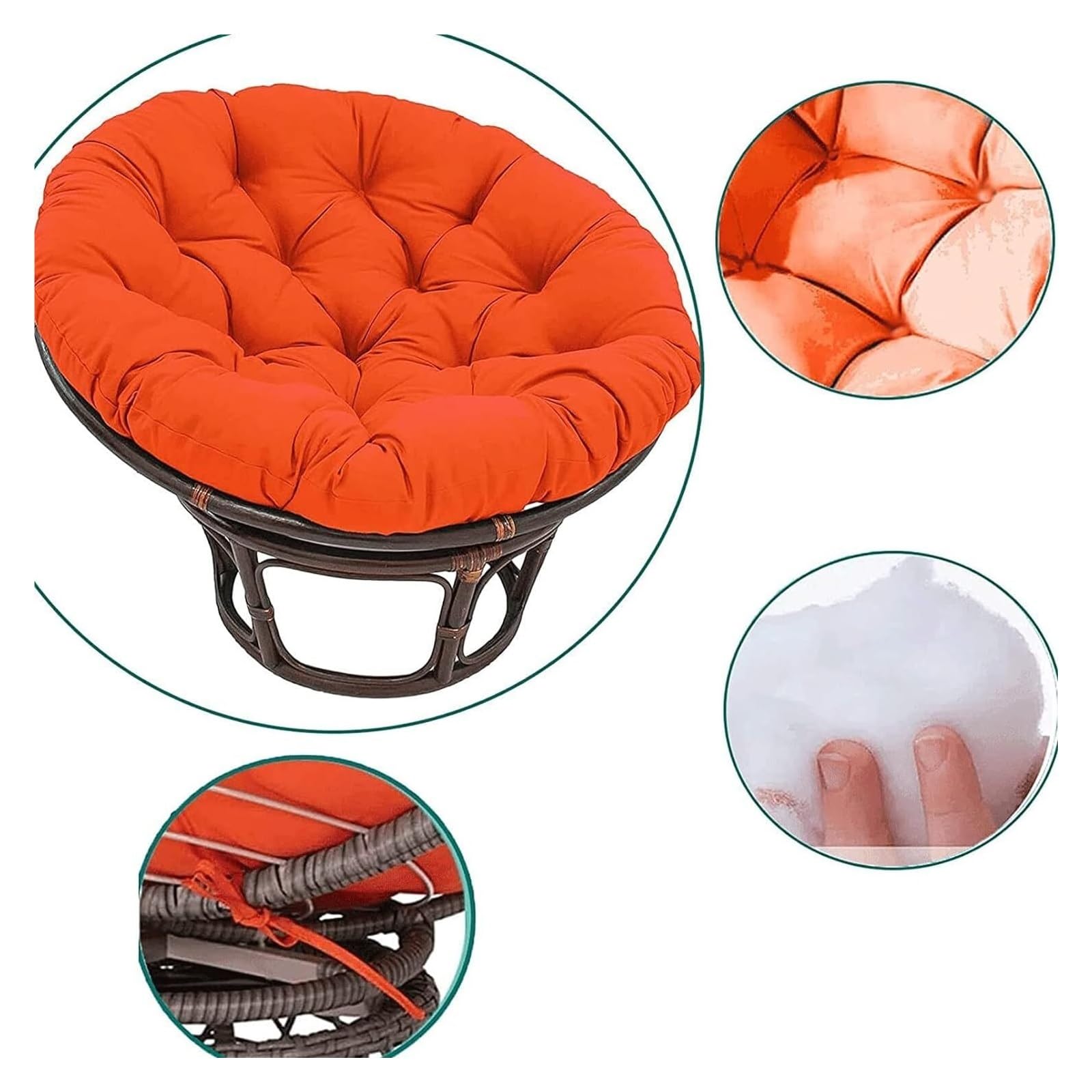 Cojín redondo impermeable naranja para silla colgante de asiento oscilante, 40 x 40 cm