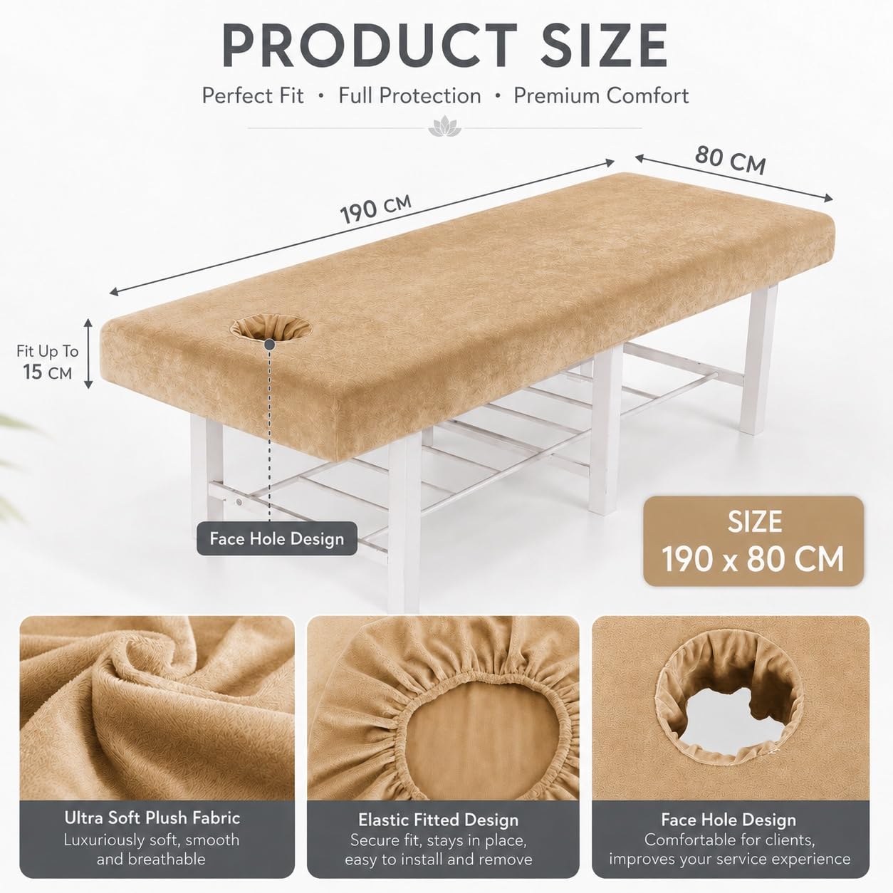 Highdi Housse Table Massage avec Trou, Velours de Cristal Epais Douceur Housse Table de Massage Housse Table Elastique Drap Housse Table de Massage Massage, Spa (190X80CM,Chameau)
