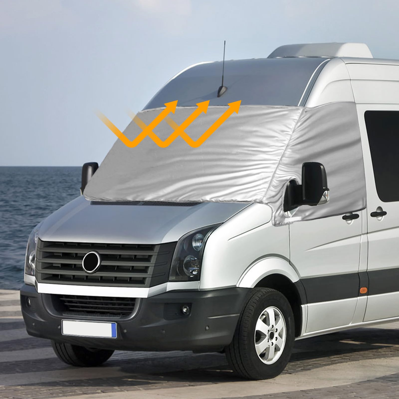 Cubierta de Parabrisas Térmico Externo Compatible con 2018-2023 VW Crafter Grand California, Parabrisas Delantero Cubierta Luxury de Plata para Protección contra Nieve, Hielo, Polvo y Sol