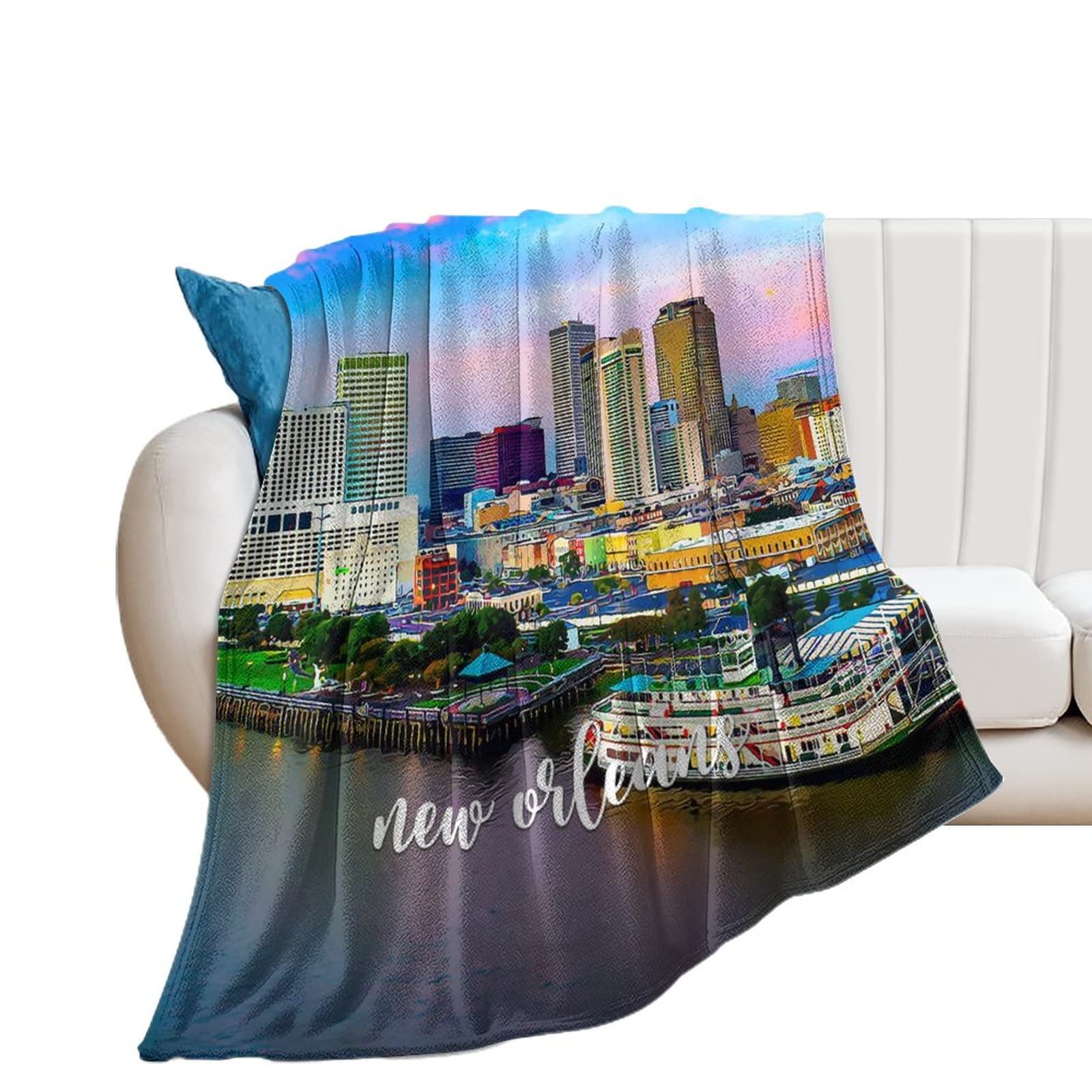 Couverture microfibre peluche premium motif ville de la Nouvelle-Orléans
