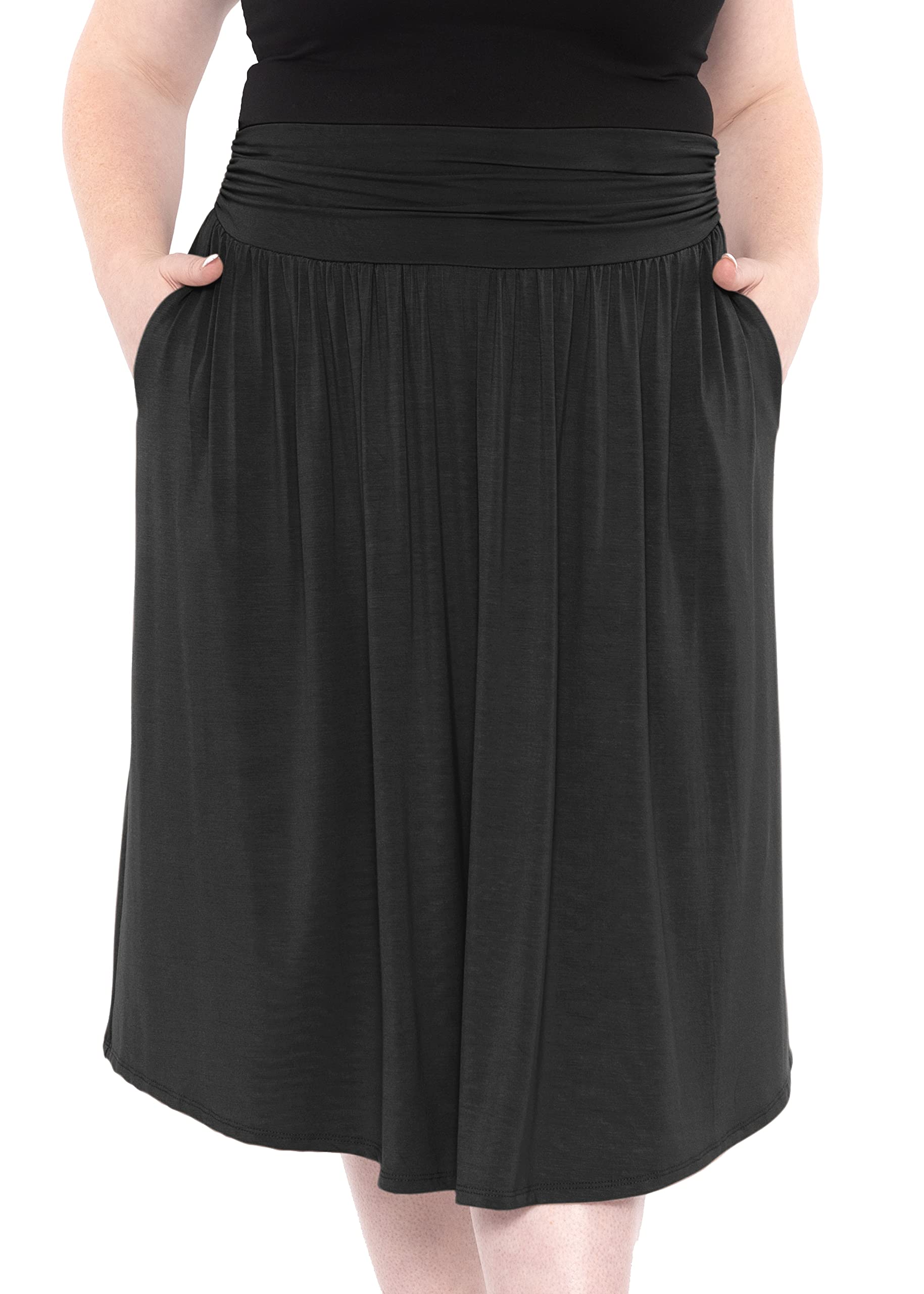 Stretch Is Comfort Women's & Plus Size Knee/MIDI Skirt - Soft, Pockets, Elastic Waist - View #7