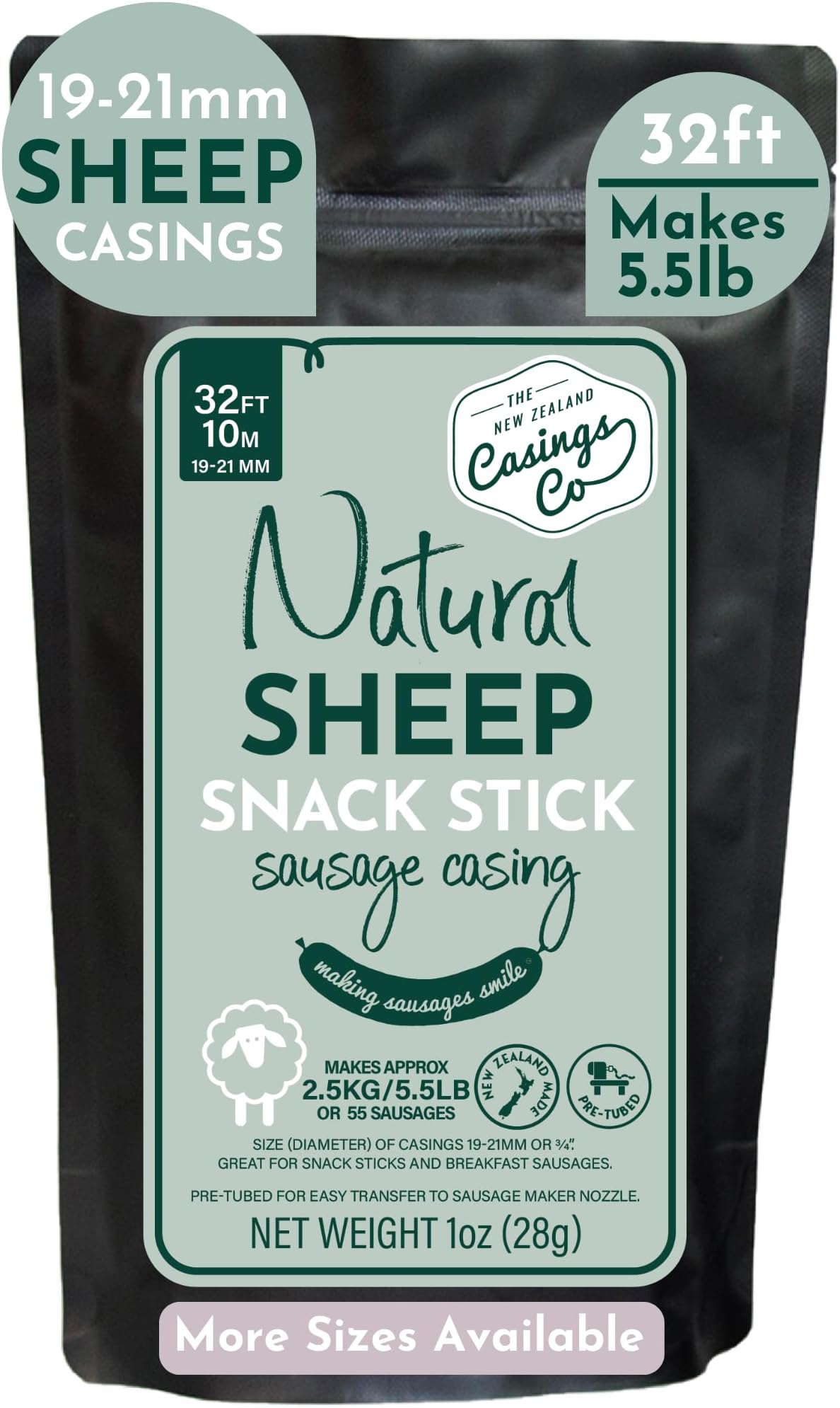 Snack Stick Casings - Breakfast Sausage Natural Lamb/Sheep For Making. 19Mm Casing. Certified Halal Casings. 32Ft, Makes 5.5Lb Of Sausages