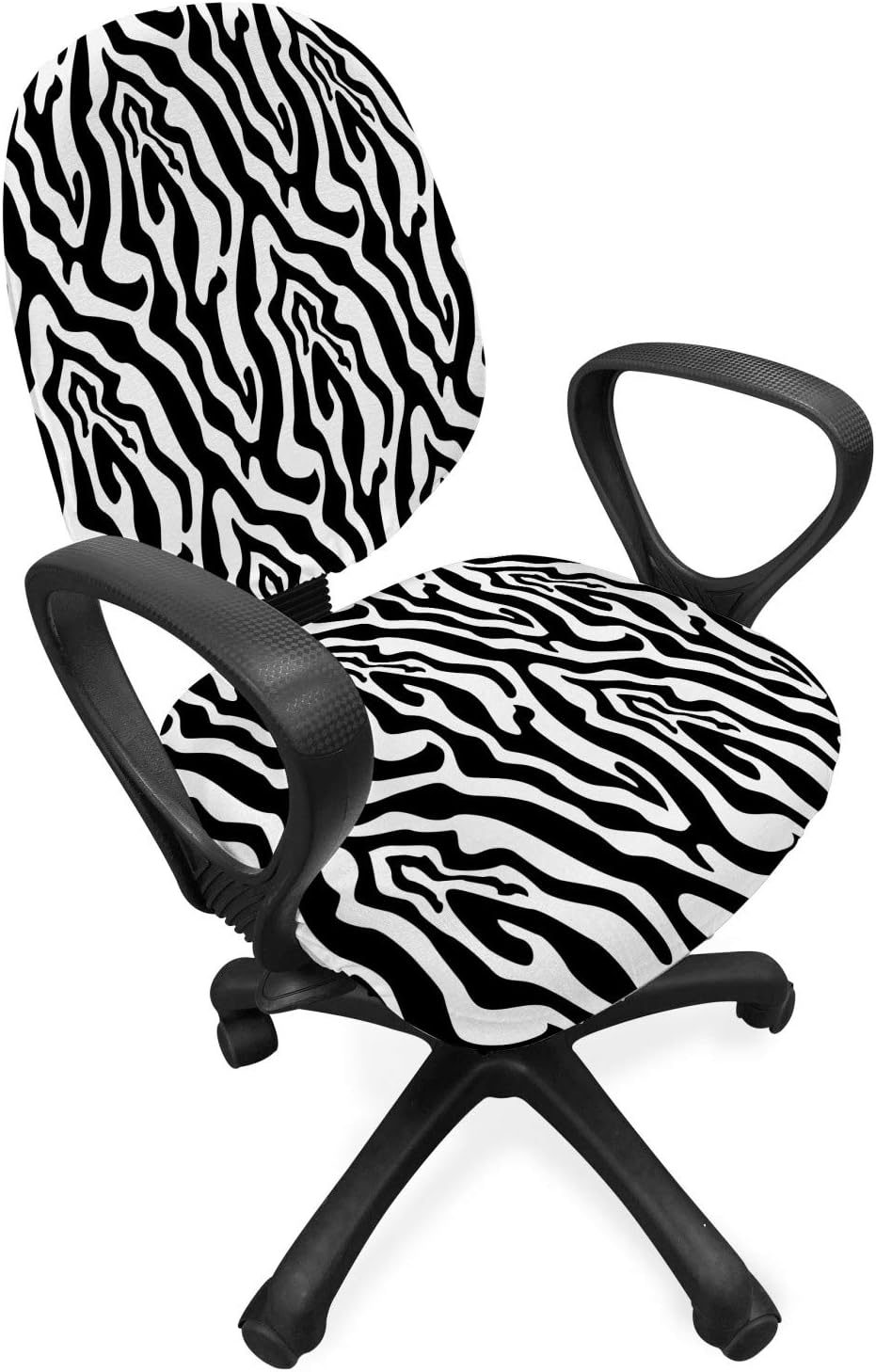 Ambesonne Zebra Office Chair Slipcover, Repetitive Monochrome Abstract Horse with Stripes Inspired Illustration, Protective Stretch Decorative Fabric Cover, Standard Size, White Charcoal