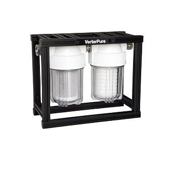 S2 Mini External 2-Stage RV Fresh Water Filter System, Compact, 5 Inch Filters, 3/4" GHT Stainless Steel Fittings, Reduce Sediment, Chlorine, Odor, All Aluminium Free-Standing Chassis, Clear