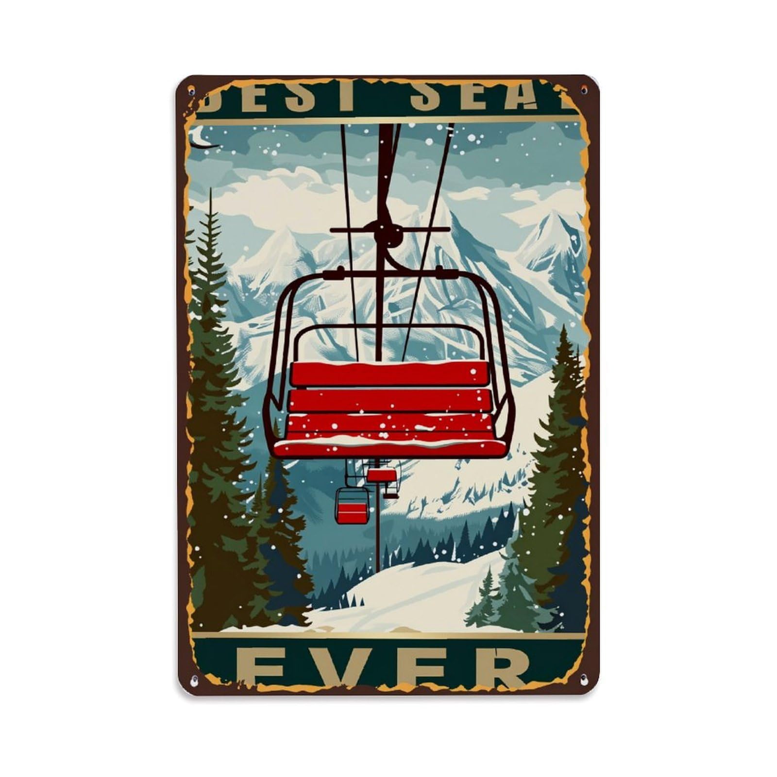 Lzwbntey Vintage Ski Lift Mountain Winter Scene Ever Metal Tin Sign Retro Wall Decor For Home Bar Garage Cafe, Indoor & Outdoor Decorative Metal Poster, 8X12 Inch