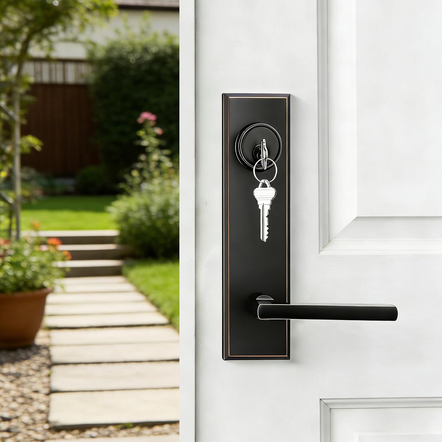 Front Door Handle,Modern Brushed Exterior Door Lock Set,Modern Square Front Door Hardware,for 1-3/8" to 1-31/32"Interior and Exterior Doors,with 3 Keys(Oil Rubbed Bronze)