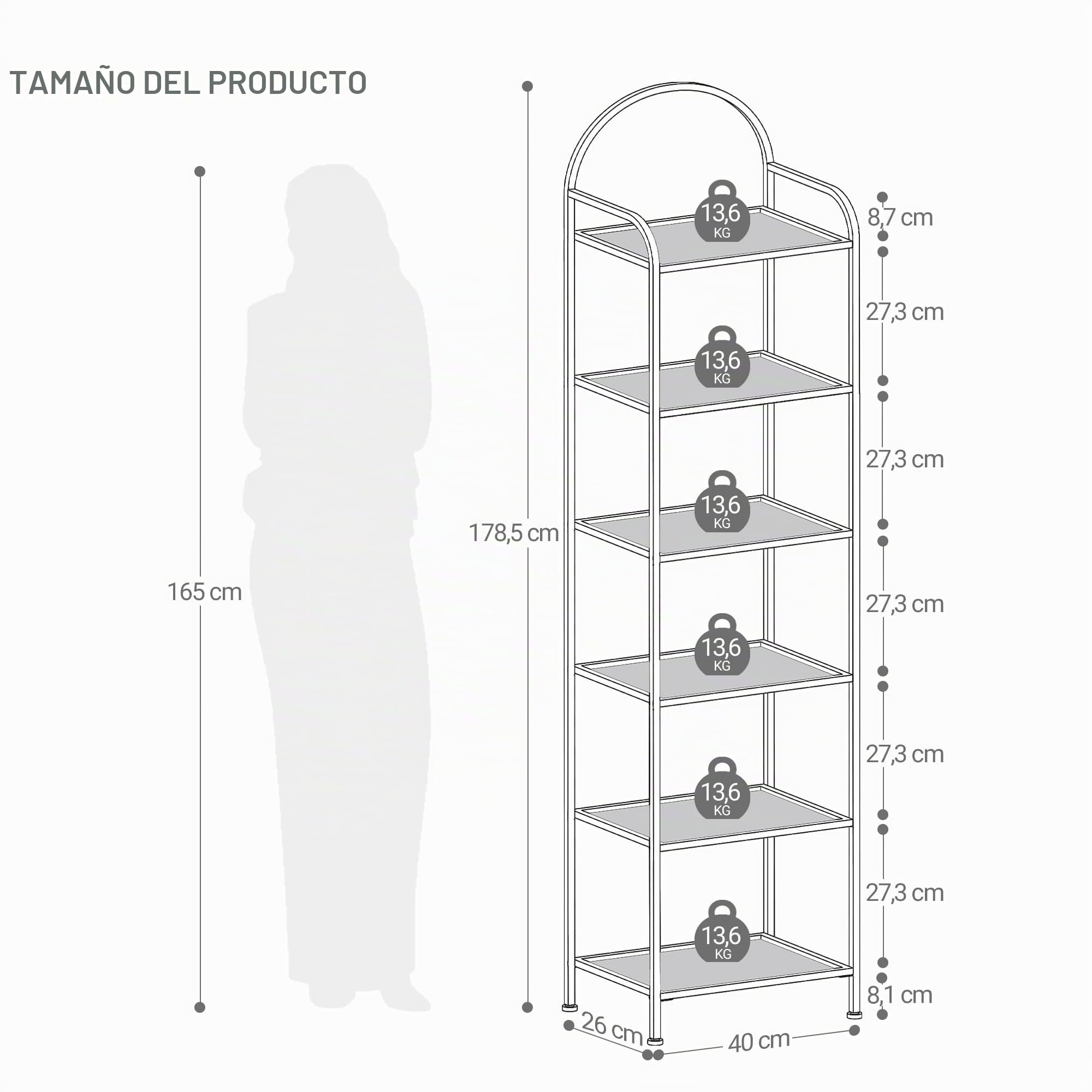 Hzuaneri Estantería Libros de 6 Niveles, Organizador Estante de salón, Estantería para Dormitorio, baño, Oficina en casa, para Plantas, CD, decoración, Recuerdo, Estructura de Acero, Dorado BC10601G