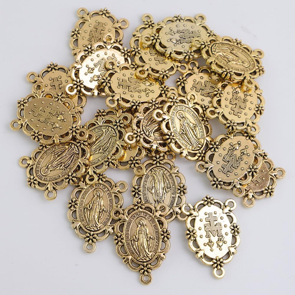 50pcs of Our Lady of the Miraculous Mary Medal Rosary Centerpiece In Frame of Flowers