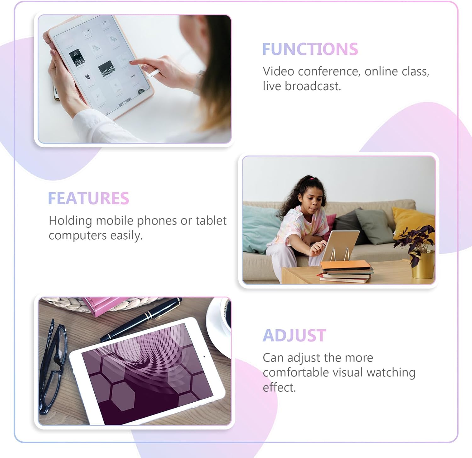 VILLCASE Adjustable Aluminum Tablet and Mobile Phone Stand, Foldable Desktop Holder for Tablets and Smartphones, Black Portable Tablet Bracket for Home and Office Use