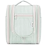 Narwey Small Striped Hanging Travel Toiletry Bag for Women, Travel Bag for Toiletries, Makeup Bag Organizer Cosmetic Bags Make Up Bags for Women (Mint Green Stripe)